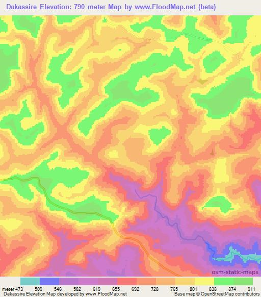 Dakassire,Guinea Elevation Map