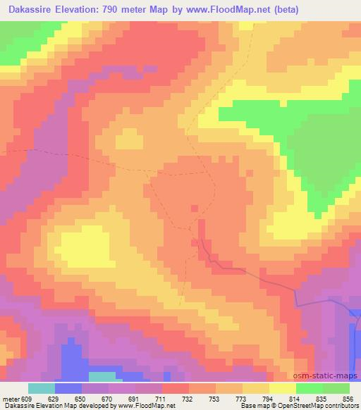 Dakassire,Guinea Elevation Map