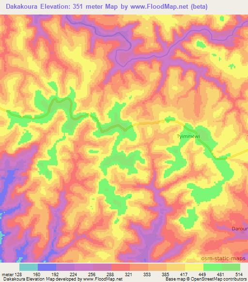 Dakakoura,Guinea Elevation Map