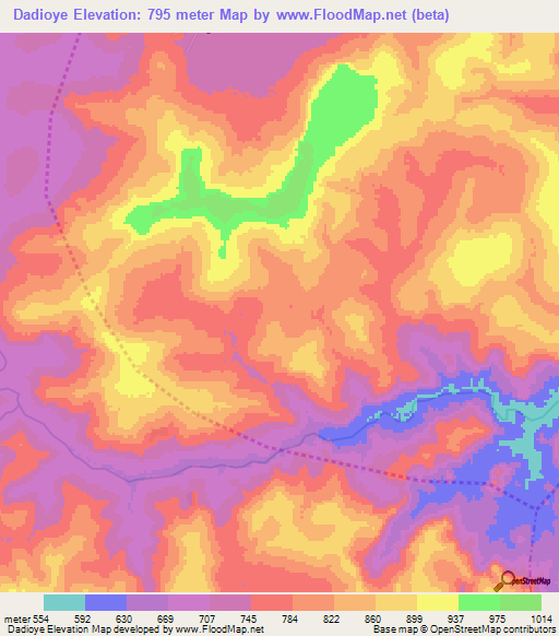 Dadioye,Guinea Elevation Map