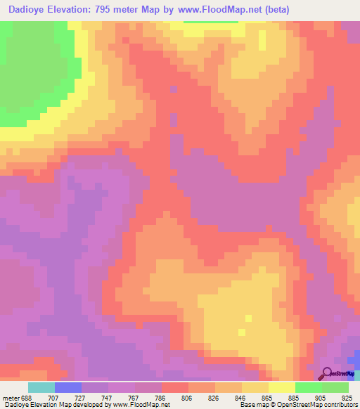 Dadioye,Guinea Elevation Map