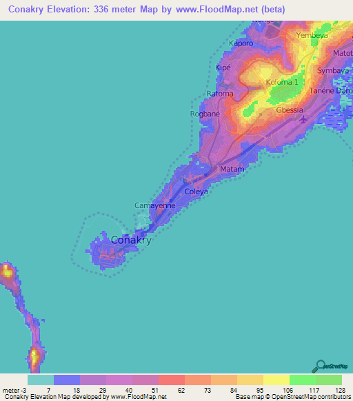 Conakry,Guinea Elevation Map