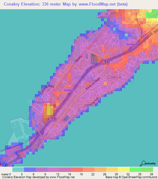 Conakry,Guinea Elevation Map