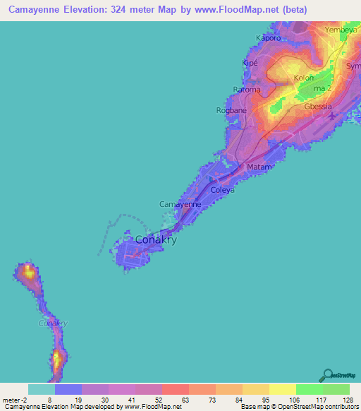 Camayenne,Guinea Elevation Map