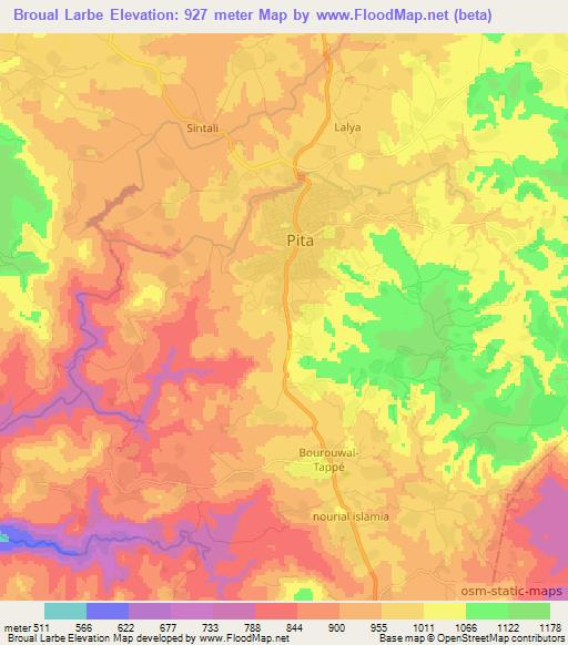 Broual Larbe,Guinea Elevation Map