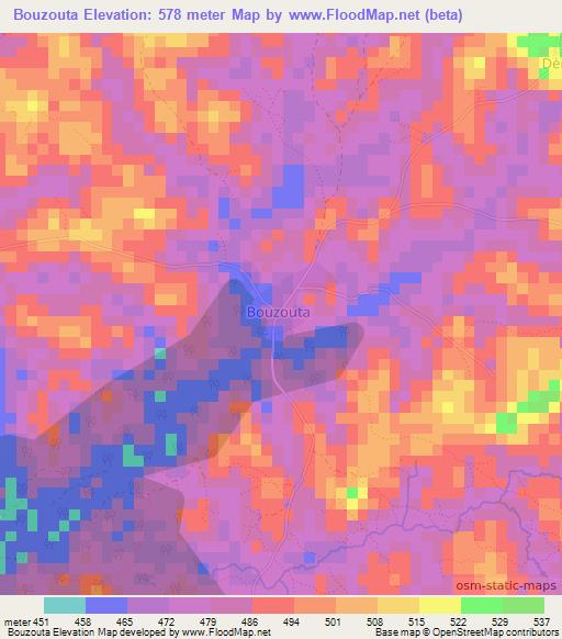 Bouzouta,Guinea Elevation Map