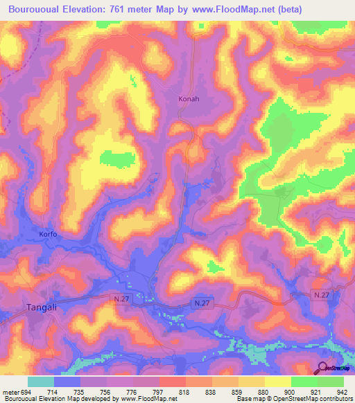 Bourououal,Guinea Elevation Map