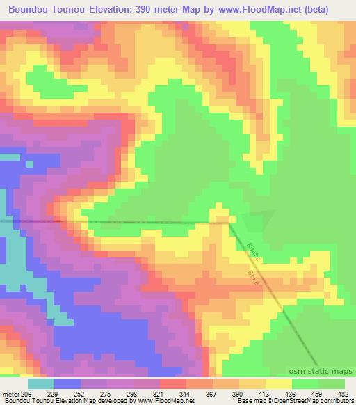 Boundou Tounou,Guinea Elevation Map