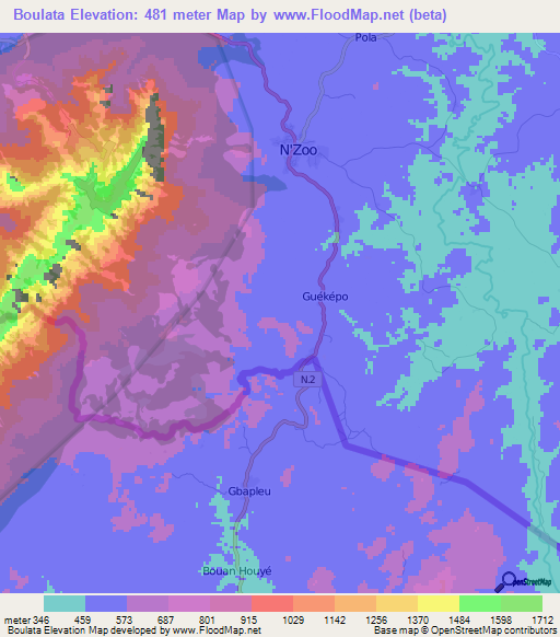Boulata,Guinea Elevation Map