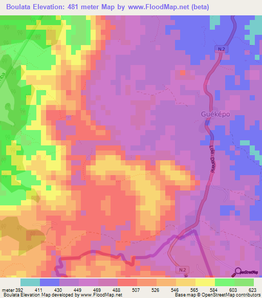 Boulata,Guinea Elevation Map