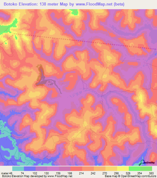 Botoko,Guinea Elevation Map