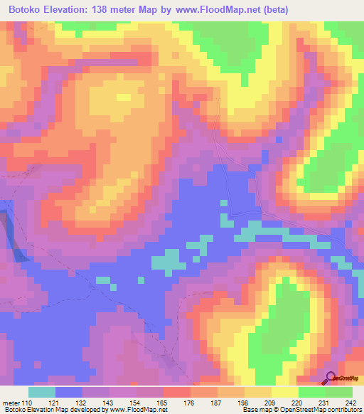 Botoko,Guinea Elevation Map