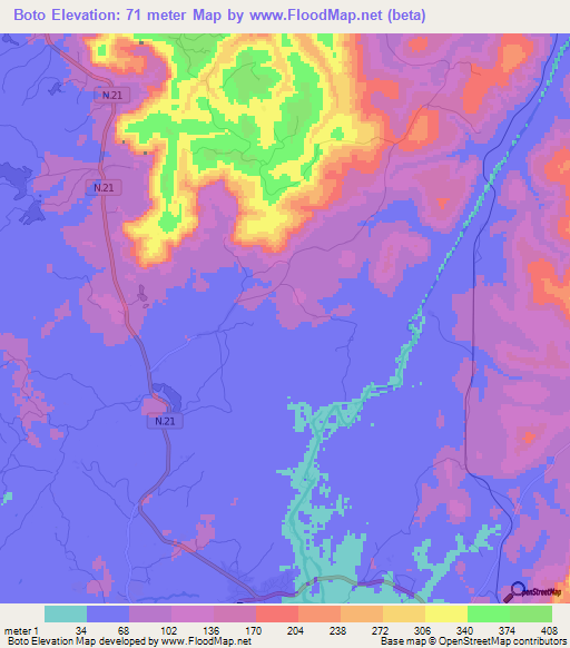 Boto,Guinea Elevation Map