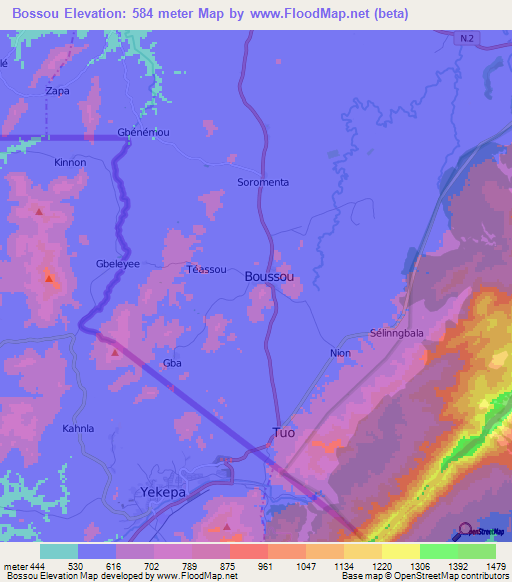 Bossou,Guinea Elevation Map