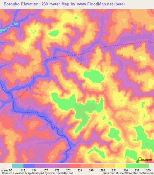 Borouko,Guinea Elevation Map