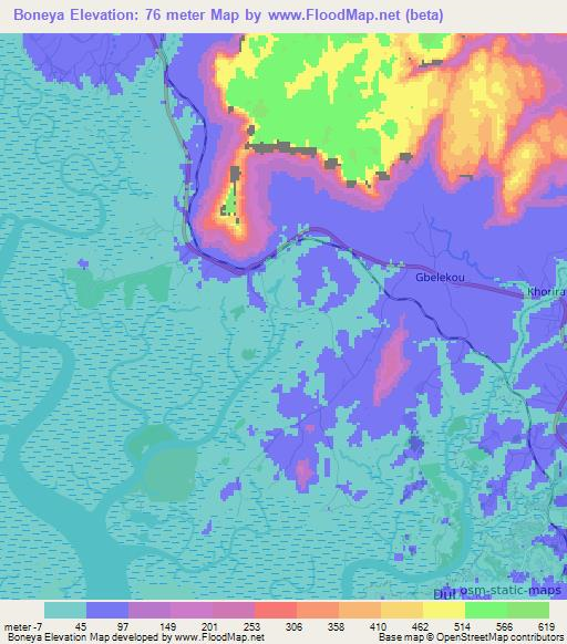 Boneya,Guinea Elevation Map