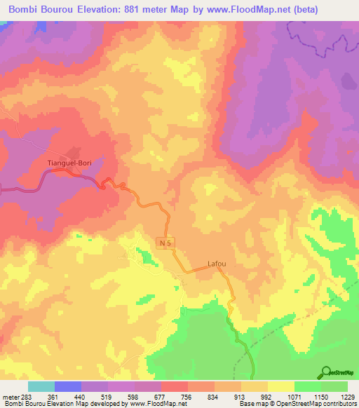 Bombi Bourou,Guinea Elevation Map