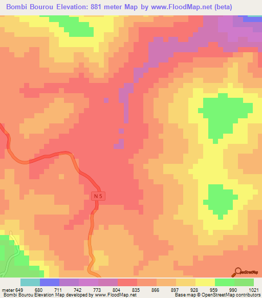 Bombi Bourou,Guinea Elevation Map