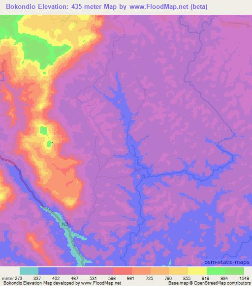 Bokondio,Guinea Elevation Map