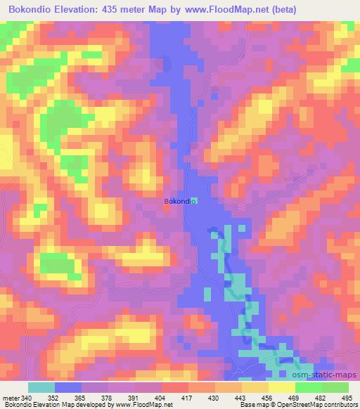 Bokondio,Guinea Elevation Map