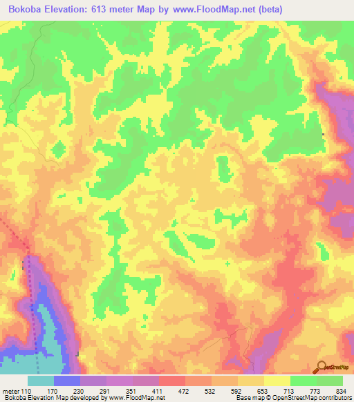 Bokoba,Guinea Elevation Map