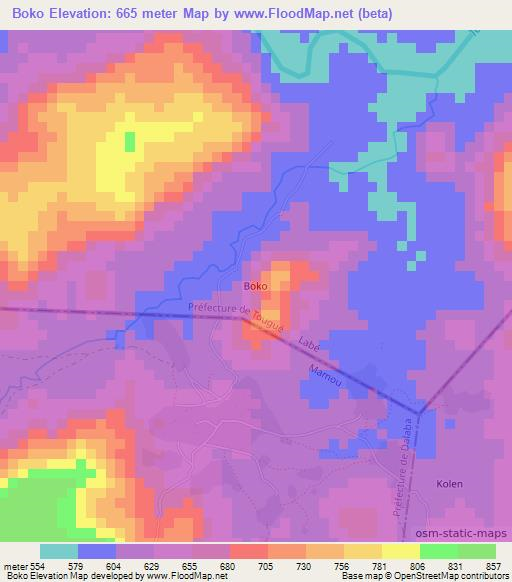 Boko,Guinea Elevation Map