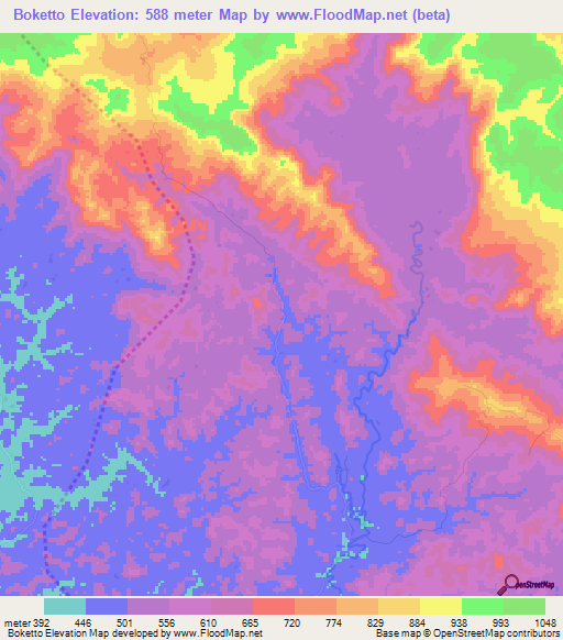 Boketto,Guinea Elevation Map