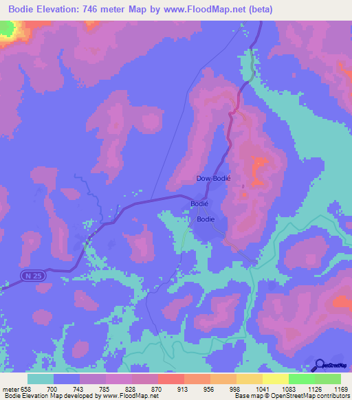 Bodie,Guinea Elevation Map