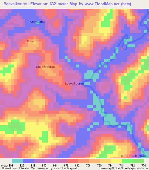 Boavalkourou,Guinea Elevation Map