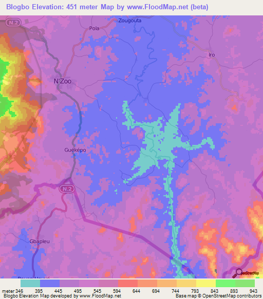 Blogbo,Guinea Elevation Map