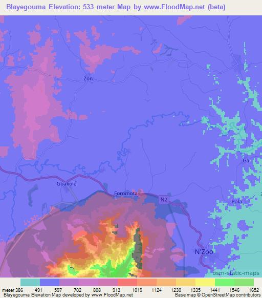 Blayegouma,Guinea Elevation Map