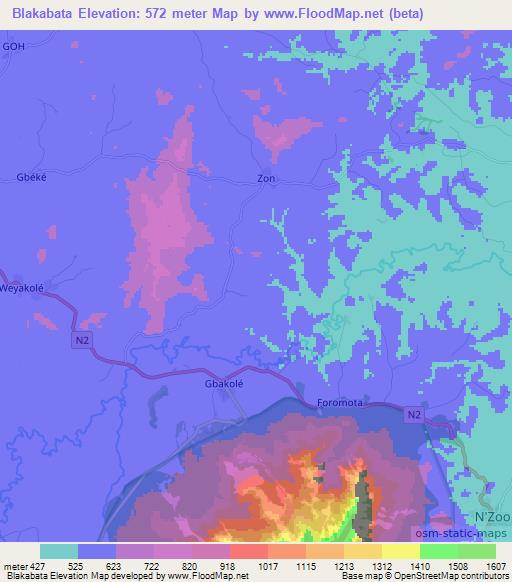 Blakabata,Guinea Elevation Map