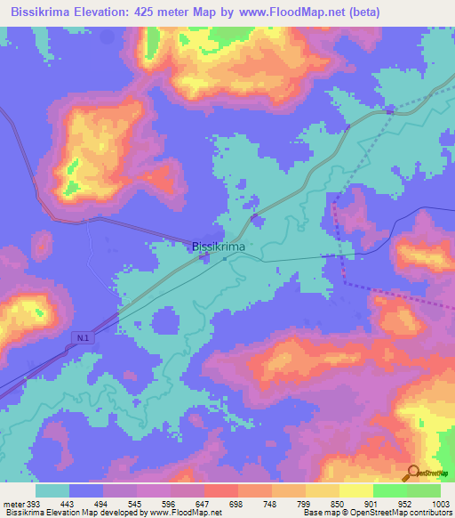Bissikrima,Guinea Elevation Map