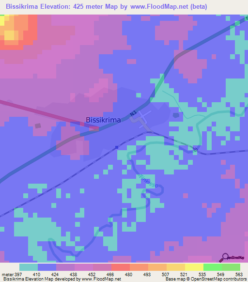 Bissikrima,Guinea Elevation Map