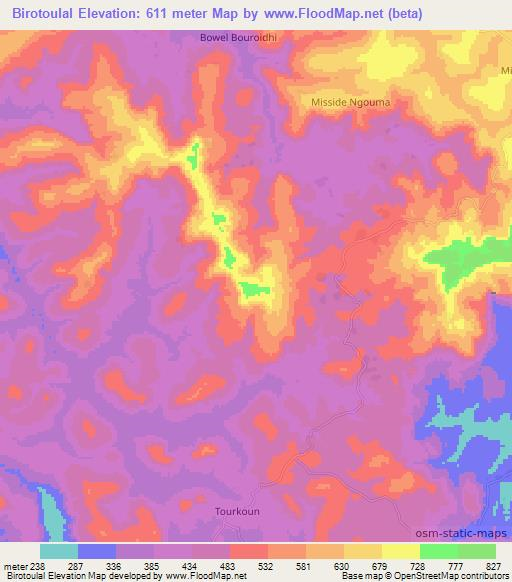 Birotoulal,Guinea Elevation Map