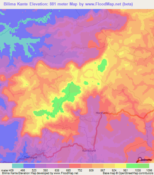 Bilima Kante,Guinea Elevation Map