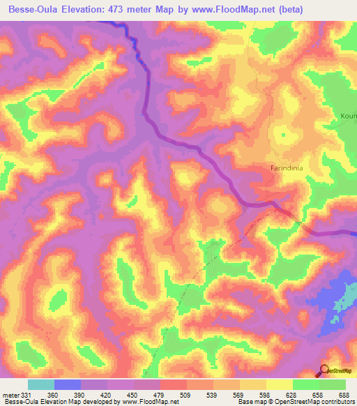 Besse-Oula,Guinea Elevation Map