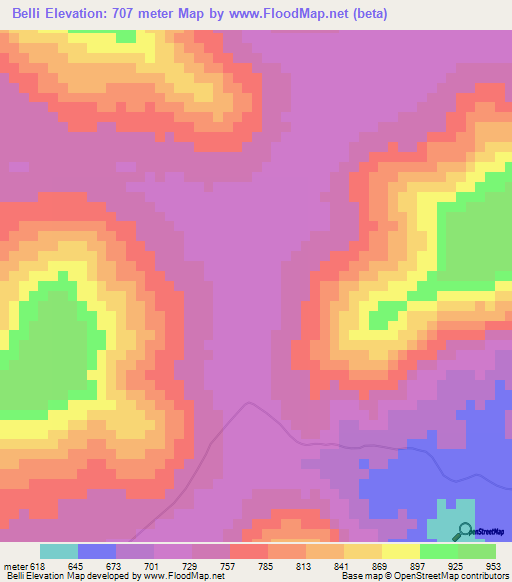 Belli,Guinea Elevation Map