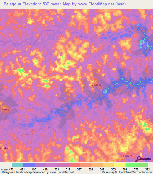 Belegoua,Guinea Elevation Map