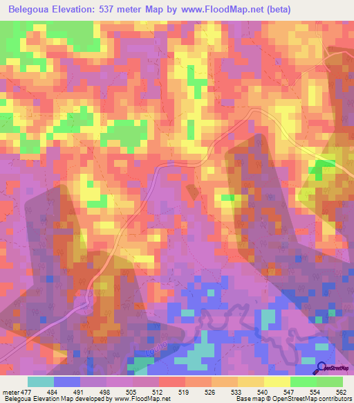 Belegoua,Guinea Elevation Map