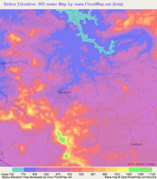 Bedou,Guinea Elevation Map