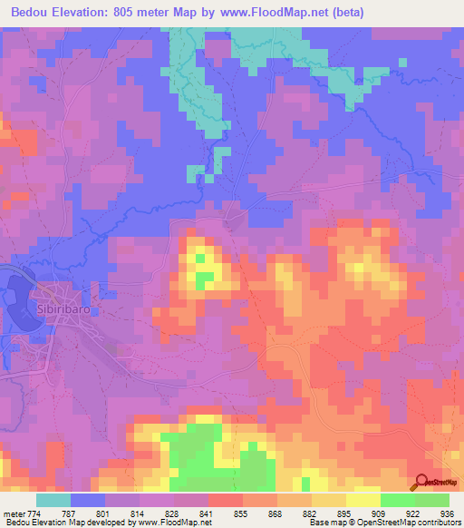 Bedou,Guinea Elevation Map