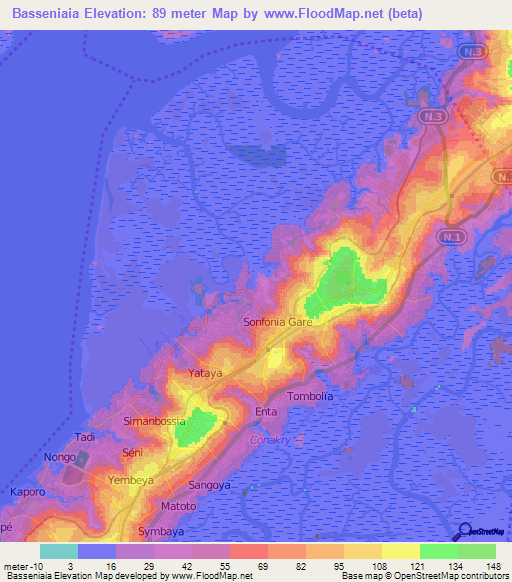 Basseniaia,Guinea Elevation Map