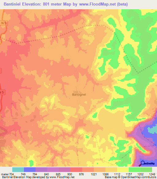 Bantiniel,Guinea Elevation Map