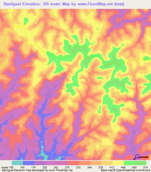 Bantiguel,Guinea Elevation Map