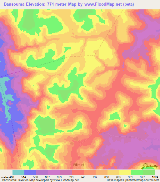 Bansouma,Guinea Elevation Map