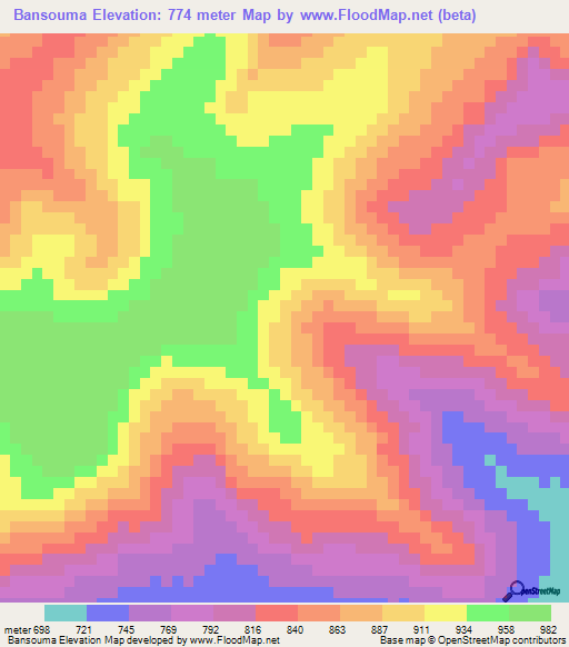 Bansouma,Guinea Elevation Map