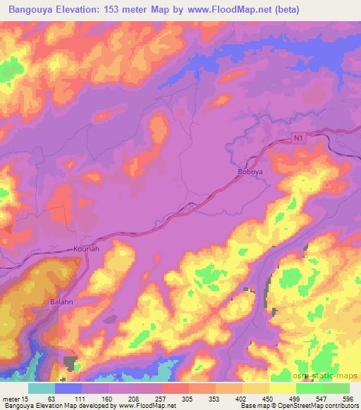 Bangouya,Guinea Elevation Map