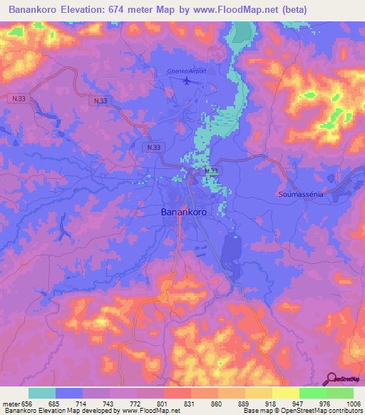 Banankoro,Guinea Elevation Map