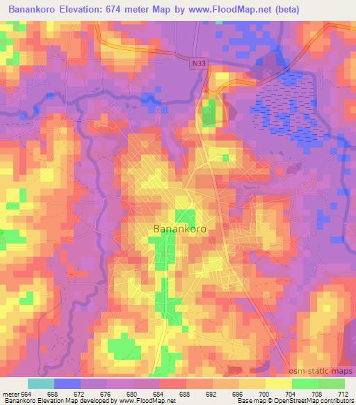 Banankoro,Guinea Elevation Map